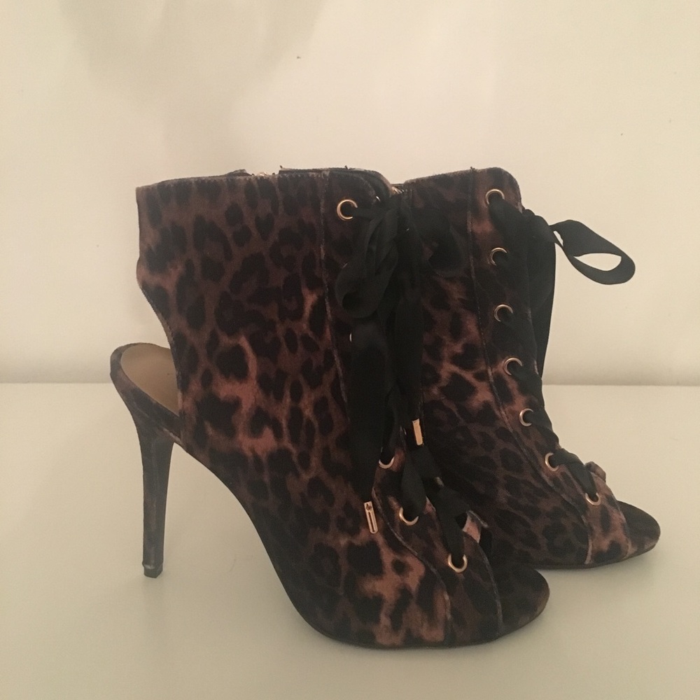 Leopard print lace up booties